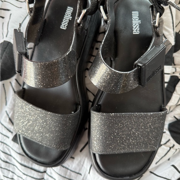 Melissa Glitter Black Platform Sandals